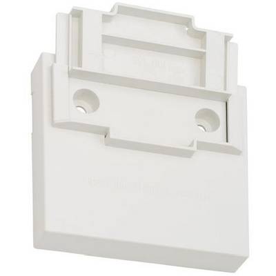 Un coperchio per presa telefonica bianco in plastica da montare a parete, con due fori per viti, progettato per nascondere i cavi e gestire l'impianto di cablaggio.
