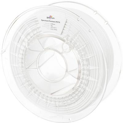 Un rocchetto di filamento per stampante 3D Spectrum Premium PETG in 'Bianco Artico', che mostra il suo design a spirale e la confezione etichettata.
