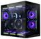 Un PC da gaming di fascia alta con illuminazione RGB, dotato di multiple ventole di raffreddamento e un case trasparente che mette in mostra i componenti interni.