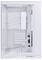 Un case per computer bianco con telaio aperto, con più slot per componenti, incluse porte USB e pannelli di aerazione visibili sul lato.