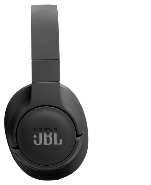 Cuffie over-ear nere con logo JBL sul padiglione, mostrate su uno sfondo bianco.