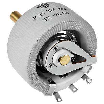 Un encoder rotativo grigio con una connessione in rame sulla parte superiore e tre piedini metallici alla base, utilizzato per misurare l'angolo o la posizione di rotazione.