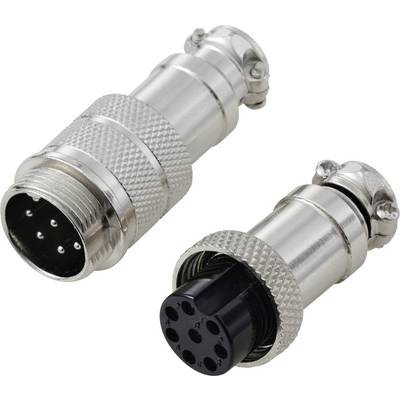 Due connettori elettrici metallici argentati con più pin e una superficie scanalata, posizionati uno accanto all'altro su uno sfondo bianco.