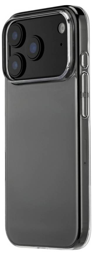 Un elegante smartphone nero con una fotocamera posteriore tripla e comandi del volume sul lato, visto da dietro e leggermente inclinato verso destra.