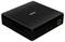 Un mini PC nero compatto con parte superiore forata, che presenta il logo, porte USB frontali e un pulsante di accensione con anello giallo.