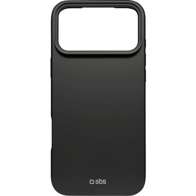 Custodia nera per smartphone con un ampio ritaglio per la fotocamera in alto e il logo 'sbs' in basso.