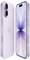 Smartphone viola con doppia fotocamera e display frontale che mostra un design a forma di petalo. Il telefono ha un design elegante e moderno.