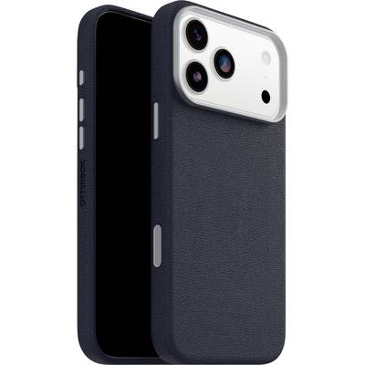 Smartphone in un custodia blu scuro, che mostra gli obiettivi delle fotocamere sul retro. La custodia ha una finitura testurizzata con copritasti visibili.