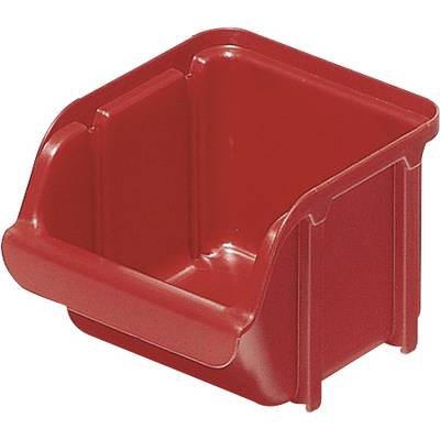 Un contenitore di plastica rossa con la parte anteriore aperta, utilizzato per organizzare piccoli oggetti.