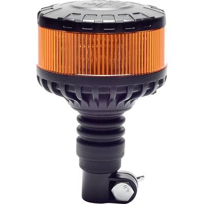 Una base nera con un segnale luminoso LED arancione vibrante, utilizzata per avvertimenti di veicoli o attrezzature. Presenta un supporto a molla avvolgente.