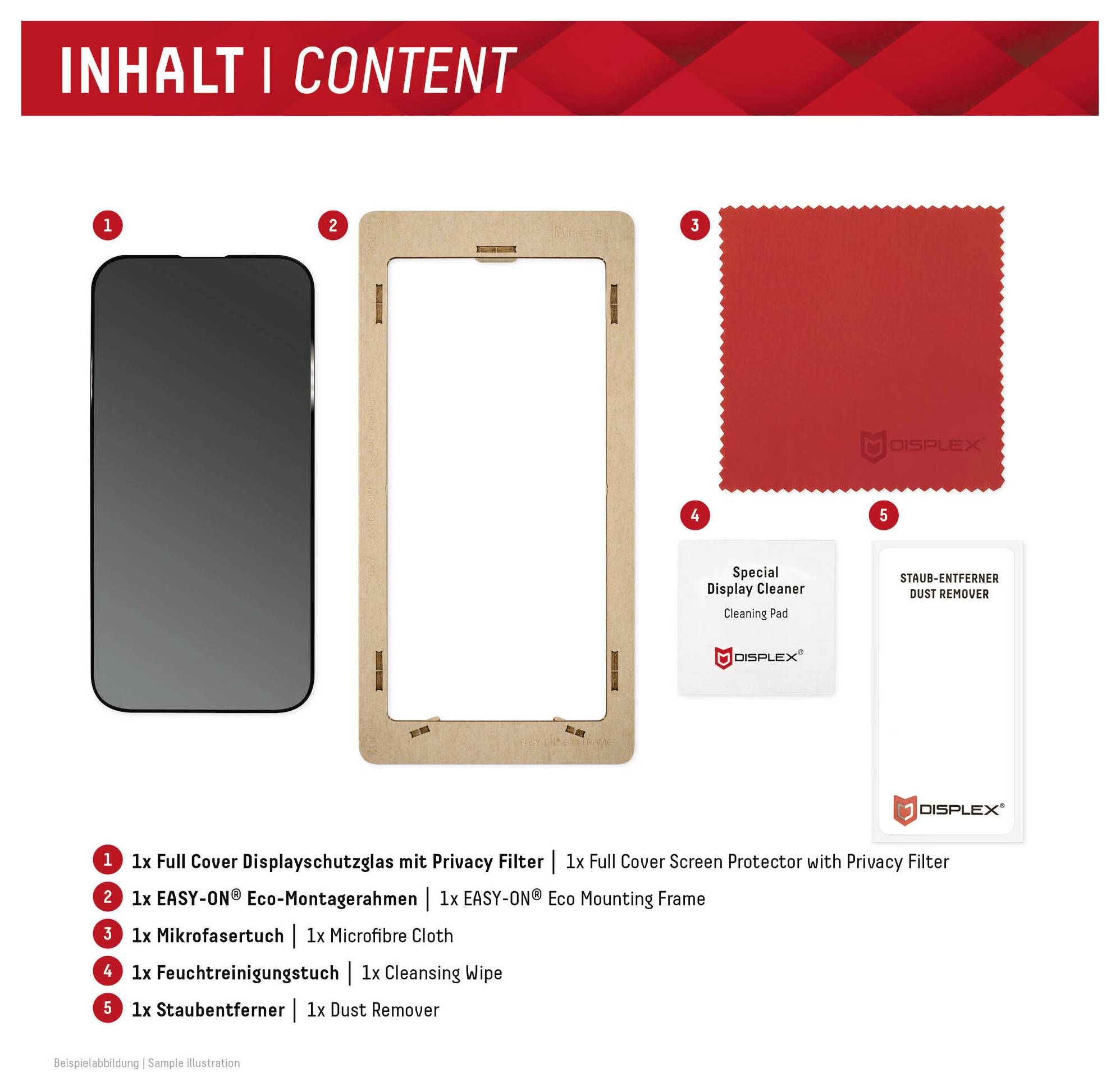 Contenuto dell'immagine che mostra lo schermo di un telefono con protezione dello schermo con filtro privacy, cornice di montaggio ecologica, panno in microfibra, salvietta detergente e rimuovi polvere.