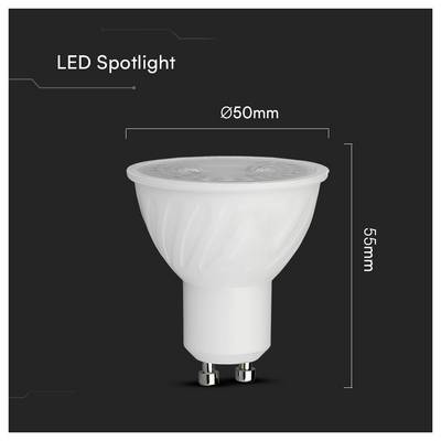 L'immagine del 'Faretto LED' mostra una lampadina bianca con dimensioni: diametro 50 mm, altezza 55 mm.