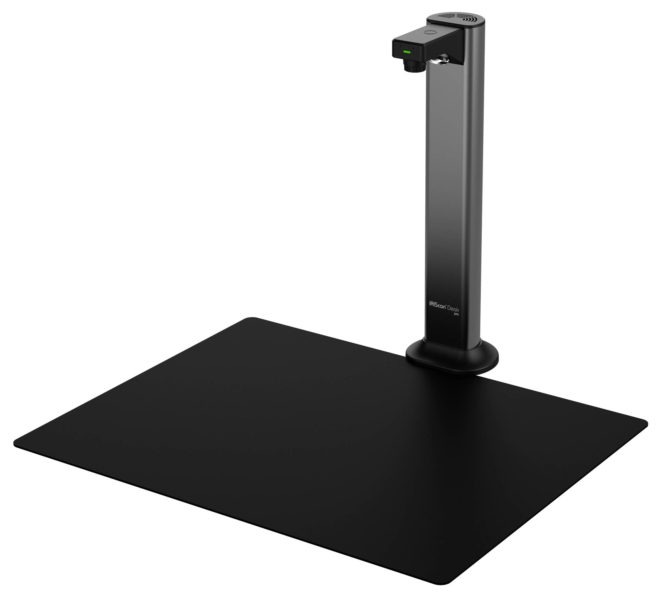 Un scanner a piano con un corpo nero verticale e una superficie di scansione ampia e piatta, progettato per digitalizzare diversi tipi di documenti.