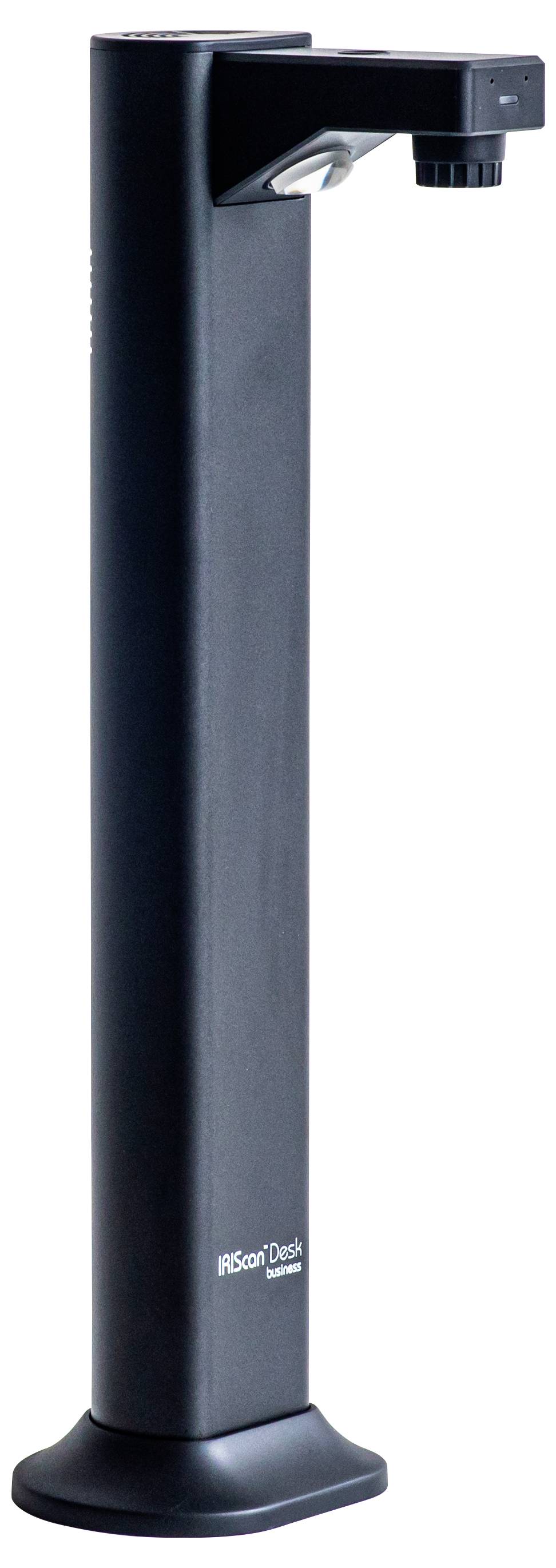 Un scanner verticale nero con un braccio della fotocamera che si estende dalla sommità.