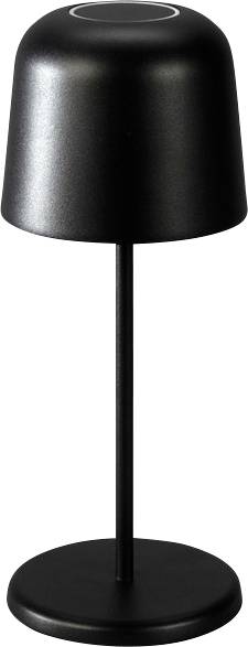 Una lampada da tavolo elegante, moderna, di colore nero con paralume cilindrico e base sottile, adatta per arredare ambienti contemporanei domestici o uffici.