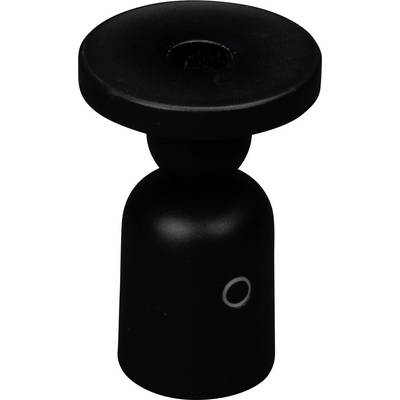 Un supporto di montaggio per fotocamera o dispositivo nero con base cilindrica e parte superiore piatta e rotonda, dotato di un pulsante o indicatore circolare.