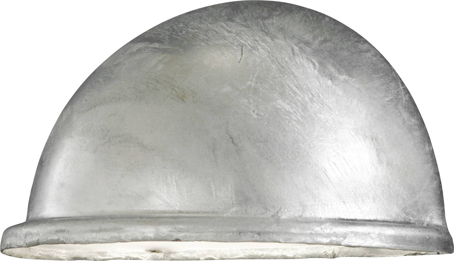 Una struttura metallica a forma di cupola con superficie liscia e finitura riflettente, che mostra sottili variazioni di tessitura sulla sua superficie.