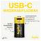 Batteria ricaricabile USB-C di Aqila con 750 mAh e potenza di uscita di 3V. Adatta per temperature da -10 a 50°C.