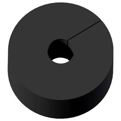 Un oggetto toroidale rotondo, nero, con un foro centrale e un taglio sottile su un lato, probabilmente una guarnizione o un componente meccanico.