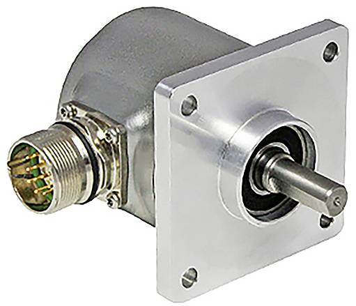 Un encoder rotativo in metallo con albero cilindrico e connettore multi-pin, comunemente utilizzato per il rilevamento del movimento e il controllo nelle macchine.