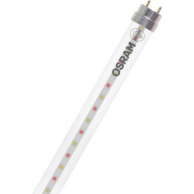 Un tubo fluorescente con etichetta 'OSRAM' con componenti LED visibili. Il tubo ha un cappuccio metallico con due pin per il collegamento elettrico.