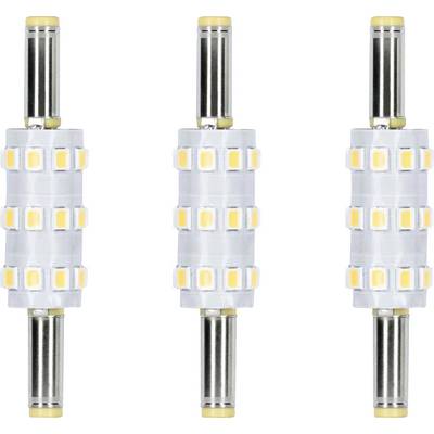 Lampadine a LED in fila, ciascuna con forma cilindrica e più piccole luci racchiuse in materiale trasparente.