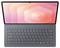 Un elegante e moderno laptop con un ampio schermo che mostra un sfumato rosa. La tastiera è visibile, con un layout standard QWERTY.