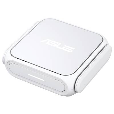Un dispositivo ASUS elegante, bianco con bordi arrotondati, probabilmente un router Wi-Fi o un hub, con il logo ASUS ben visibile sulla parte superiore.