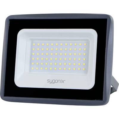Faretto LED bianco e nero con pannello lampada rettangolare e marchio "sygonix" sulla parte anteriore