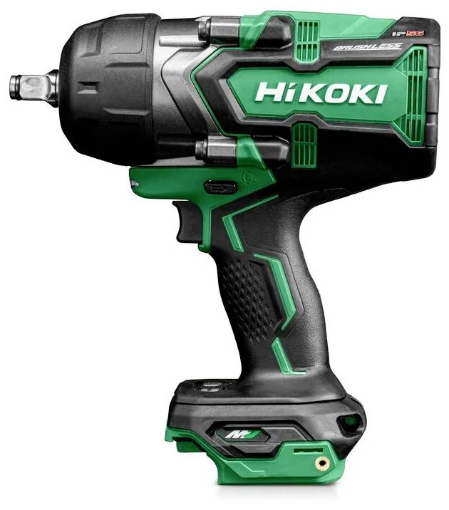 Un utensile elettrico cordless verde e nero con marchio 'HiKOKI', progettato per lavori di fissaggio pesanti, dotato di un manico robusto ed ergonomico.