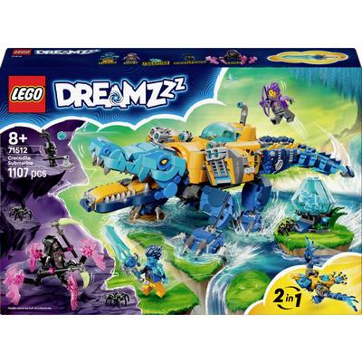 LEGO DREAMZzz Sottomarino Coccodrillo set per bambini di 8+ anni, include 1107 pezzi. Illustra un sottomarino simile a un coccodrillo colorato in una scena di avventura.