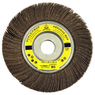 Un disco abrasivo circolare con strisce di carta vetrata marroni e un'etichetta centrale che riporta le specifiche: '165 x 25 x 25.4, grana 80'.