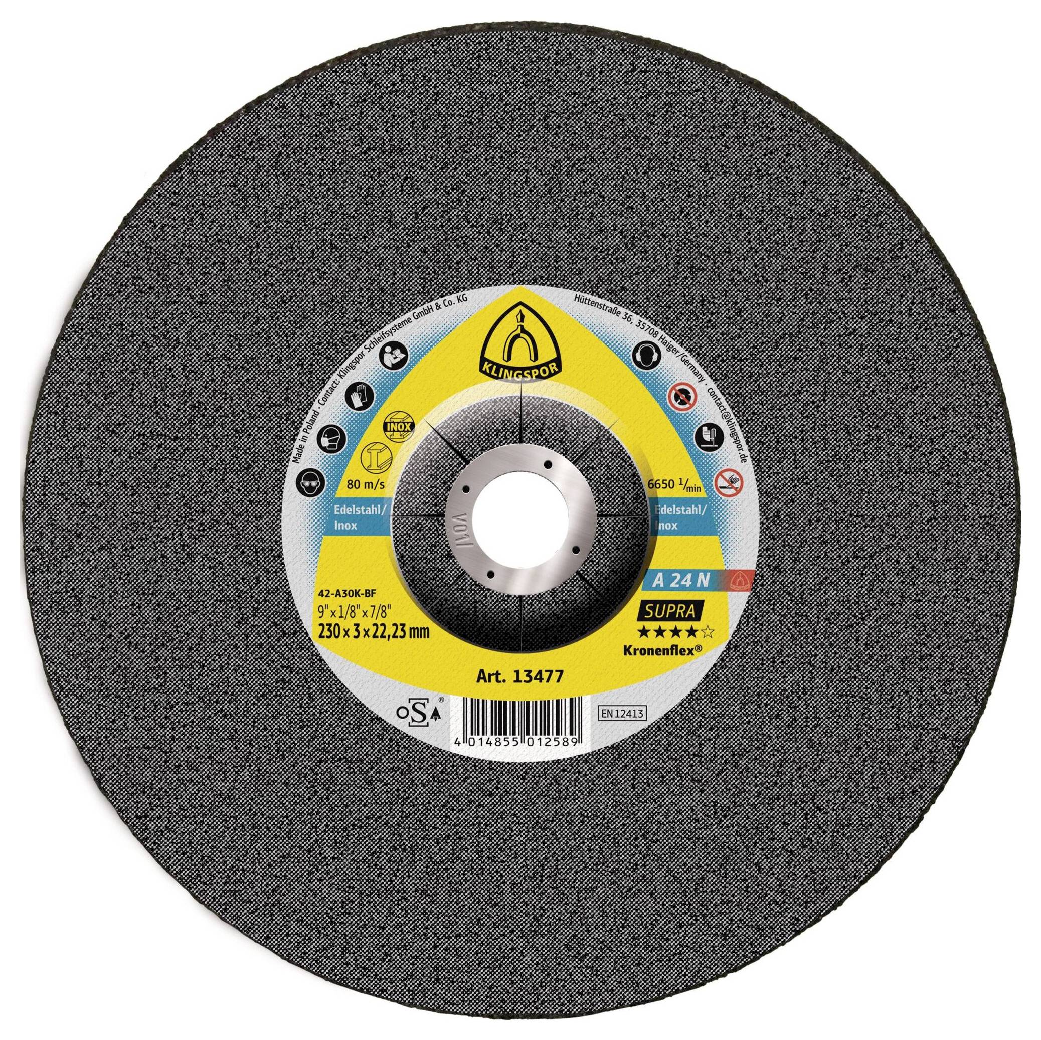 Klingspor A 24 N Supra 13477 Disco da taglio con centro depresso 230 mm 25 pz. Acciaio inox-0