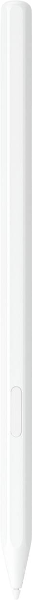 Una penna stilografica digitale bianca dal design elegante, con un piccolo pulsante vicino alla punta.
