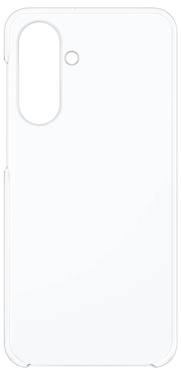 Un custodia per telefono trasparente e nitida, con un'apertura per la fotocamera e il flash, progettata per adattarsi a uno smartphone con doppia fotocamera.
