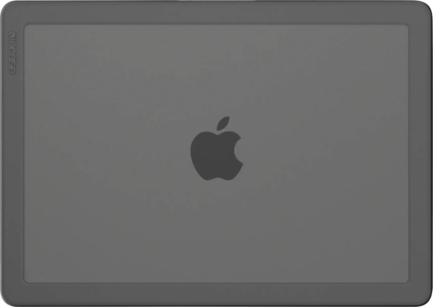 Un tablet grigio con una custodia protettiva che mostra il logo Apple al centro.