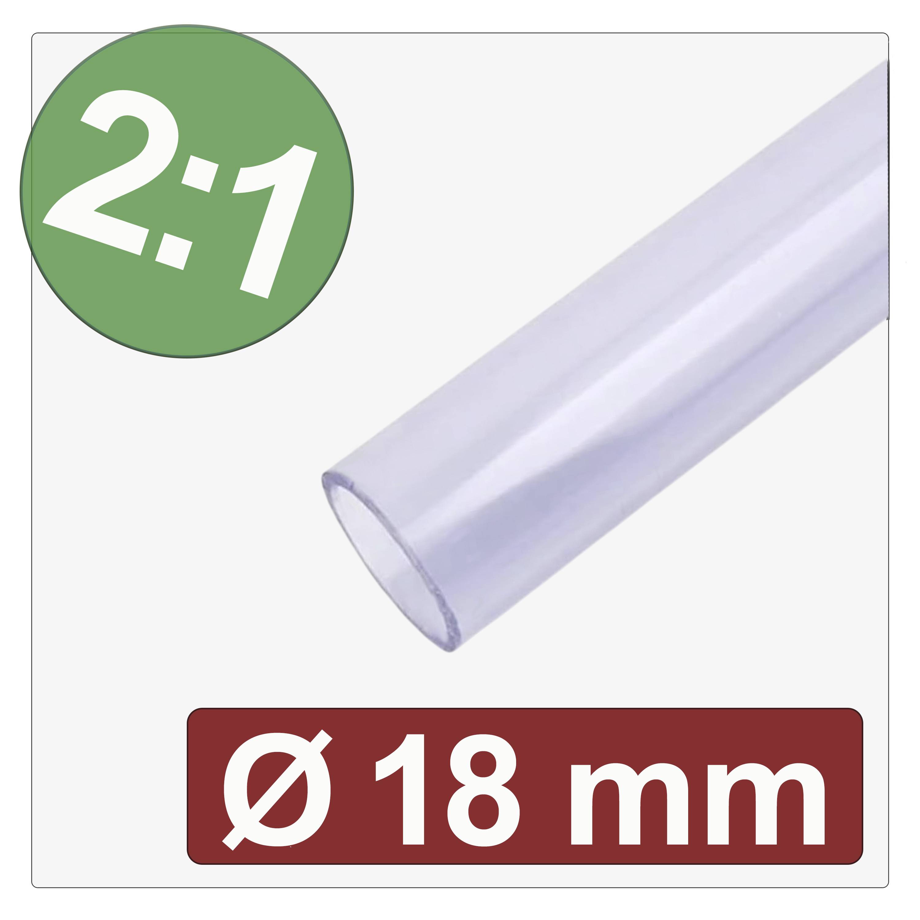 Tubo trasparente con rapporto di restringimento 2:1; diametro di 18 mm.
