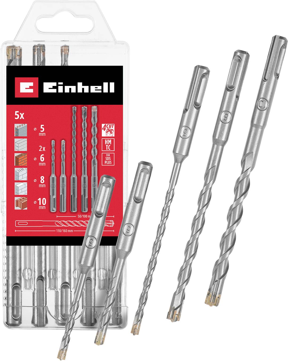Einhell 265505 Acciaio 40CR Kit punte per calcestruzzo 5 parti 5 mm, 6 mm, 8 mm, 10 mm SDS-Plus 1 KIT-0