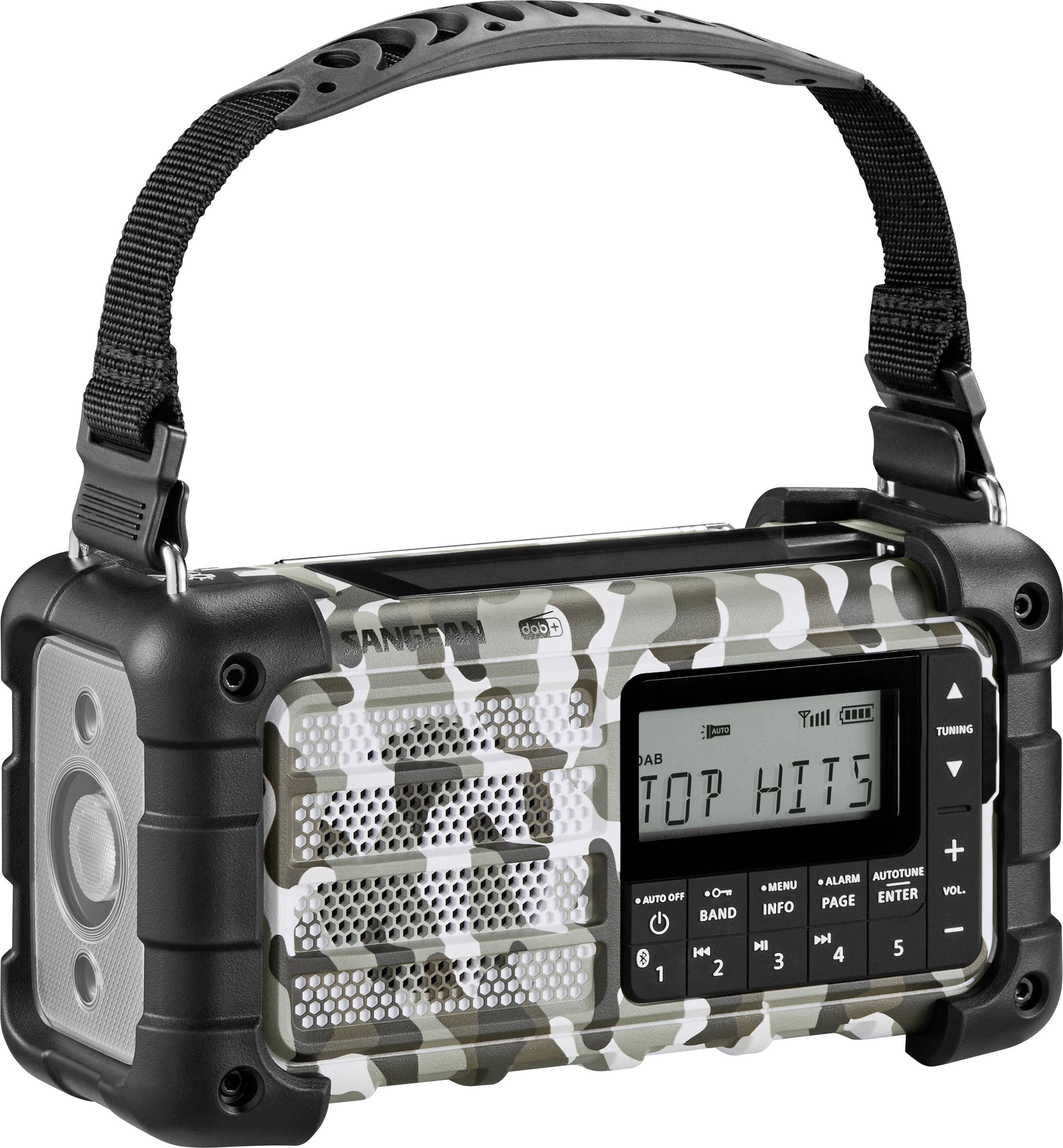 Sangean MMR-99 DAB+ Camo Radio di emergenza DAB+, FM AUX, USB, Bluetooth Pannello solare, Manovella, Funzione di carica -0