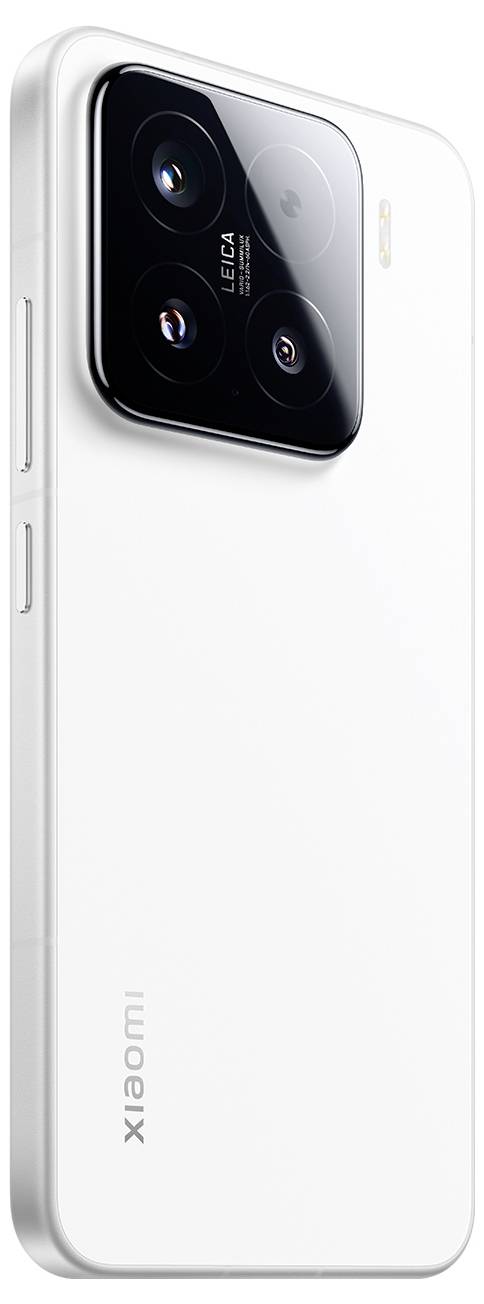 Un elegante smartphone bianco con configurazione tripla fotocamera e flash LED sul retro, marchiato 'xiaomi'.