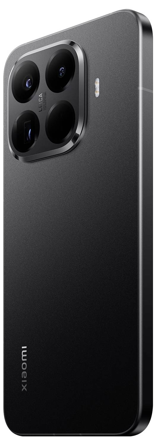 Un elegante smartphone nero con una configurazione a quattro fotocamere e flash LED sul retro. Il nome del marchio 'xiaomi' è stampato sul lato inferiore.