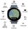 Smartwatch che mostra una mappa topografica con un percorso, circondato da icone che evidenziano funzionalità come GPS, mappe offline e monitoraggio della salute.