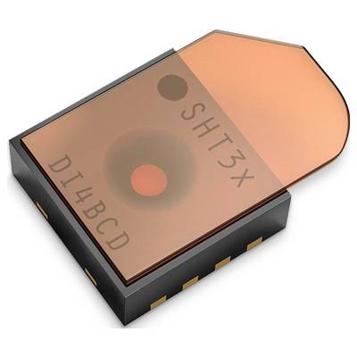 Un sensore elettronico con una copertura arancione traslucida, etichettato 'SHT3X' e 'DI4BCD', che indica un modello o un tipo specifico.