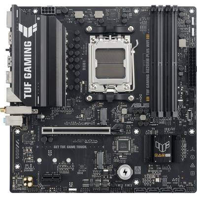 Scheda madre ASUS TUF Gaming con slot e componenti visibili, che sottolinea le caratteristiche di durabilità e prestazioni.