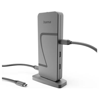 Una stazione di ricarica verticale Hama con porte multiple, cavi di connessione e un design sottile, utilizzata per espandere la connettività dei dispositivi.
