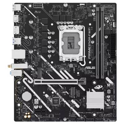 Una scheda madre nera ASUS etichettata 'PRIME B760M-F WIFI' con diversi slot e porte per CPU, RAM e componenti di connettività.