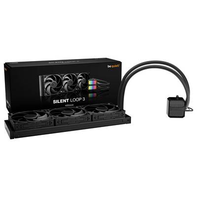 "Stai zitto! Silent Loop 3 420mm" raffreddatore per CPU con tre ventole e doppi attacchi per tubi, progettato per soluzioni di raffreddamento per PC.