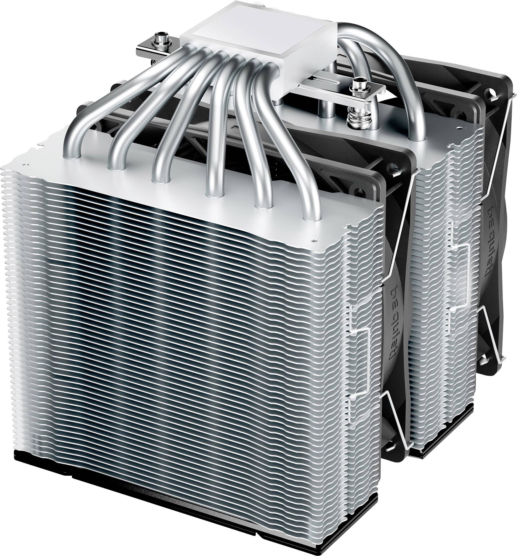 Un dissipatore di calore per CPU a doppia torre con più heat pipe e ampi stack di alette progettato per una dissipazione termica efficiente dei processori dei computer.