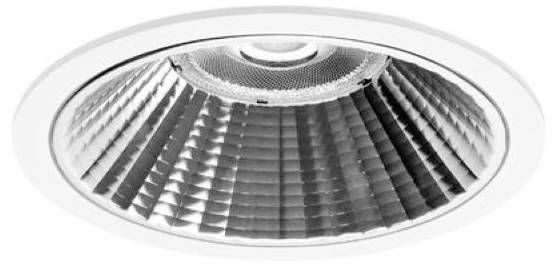 Luce da incasso a soffitto rotonda con interno riflettente nervato e apertura centrale per lampadina
