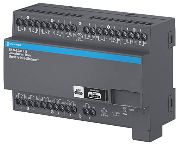 Un cilindro intelligente per serrature con alloggiamento in metallo e componenti elettronici, contrassegnato da 'Busch-Jaeger', utilizzato per accessi sicuri senza chiave.